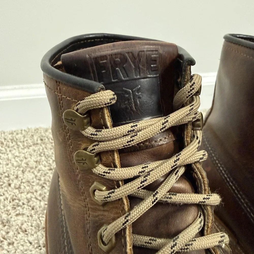 Frye Dakota Boots Mens Size 10.5 Brown Leather Mid Lace Moc Toe Lug Sole